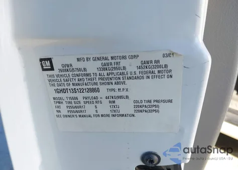 2002 Oldsmobile Bravada из США, поврежденный, VIN 1GHDT13S122128860